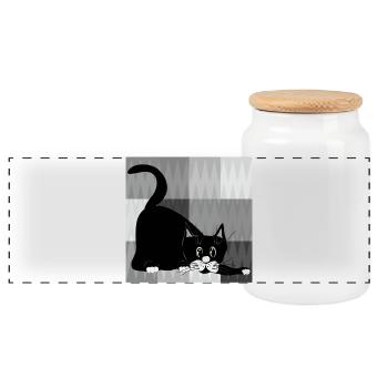 Katze - Panorama Keksdose mit Holzdeckel - Weiß - Vorne