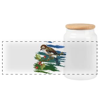 Bunter Vogel - Panorama Keksdose mit Holzdeckel - Weiß - Vorne