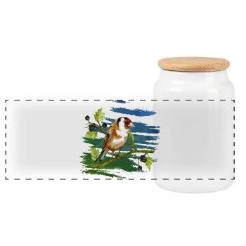 Bunter Vogel - Panorama Keksdose mit Holzdeckel - Weiß - Vorne