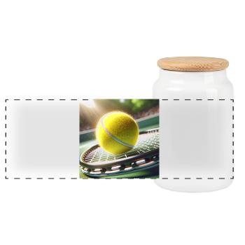 Sports, tennis - Panoramic Cookie Jar with Wooden Lid - white - Front