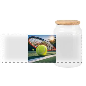 Sports, tennis - Panoramic Cookie Jar with Wooden Lid - white - Front