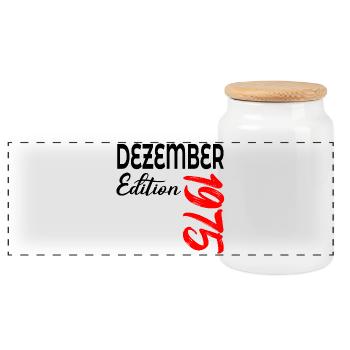 51. GEBURTSTAG DEZEMBER 1975 - Panorama Keksdose mit Holzdeckel - Weiß - Vorne
