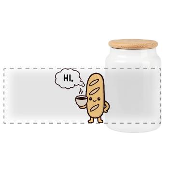 Warm Mascot Coffee Baguette - Panoramic Cookie Jar with Wooden Lid - white - Front