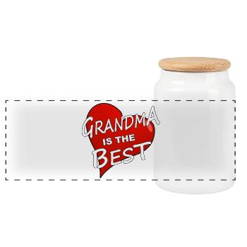 GRANDMA IS THE BEST - Panoramic Cookie Jar with Wooden Lid - white - Front