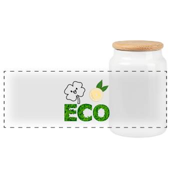Eco Leaf Letters with Lemon Slice - Panoramic Cookie Jar with Wooden Lid - white - Front