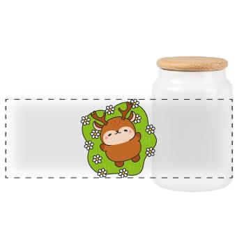 Cerf joyeux parmi les pâquerettes - Boîte à biscuits avec couvercle en bois - blanc - Devant