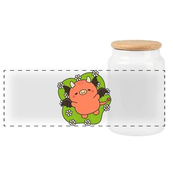 Peaceful Flower Demon - Panoramic Cookie Jar with Wooden Lid - white - Front