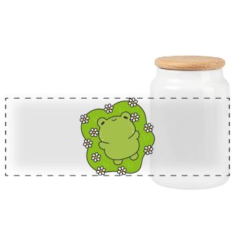 Kawaii frog with a flowery heart - Panoramic Cookie Jar with Wooden Lid - white - Front