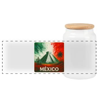 Mexico Pyramids Design - Panoramic Cookie Jar with Wooden Lid - white - Front