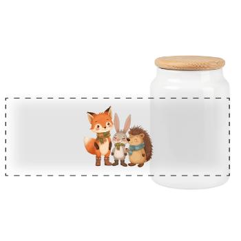 Automne Animaux de la forêt mignons avec écharpe et bottes - Boîte à biscuits avec couvercle en bois - blanc - Devant