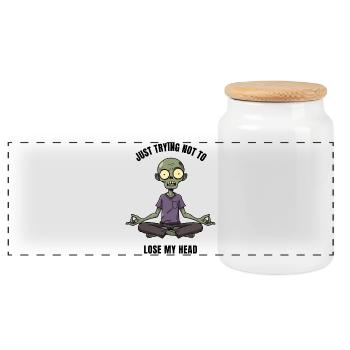 Zombie Zen in Lotus Position Meditation - Panoramic Cookie Jar with Wooden Lid - white - Front