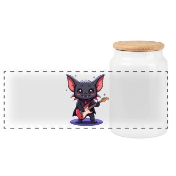 Vampire Bat with Electric Guitar Music Concert - Panoramic Cookie Jar with Wooden Lid - white - Front