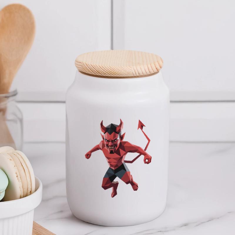 Devil - Cooles Low-Poly-Logo Panorama Keksdose mit Holzdeckel