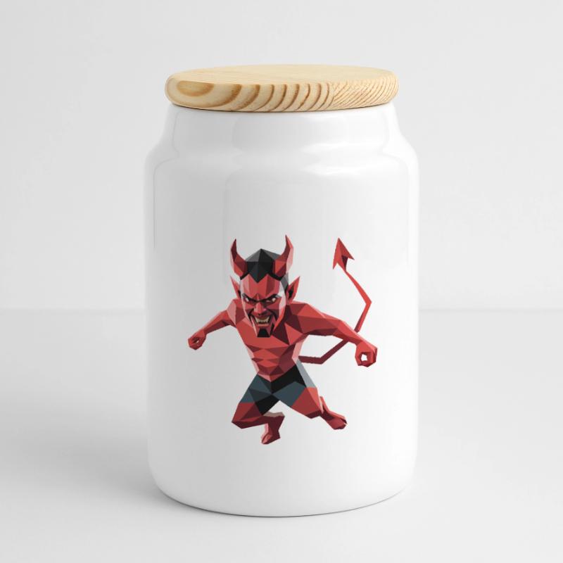 Devil - Cool Low Poly Logo Boîte à biscuits avec couvercle en bois