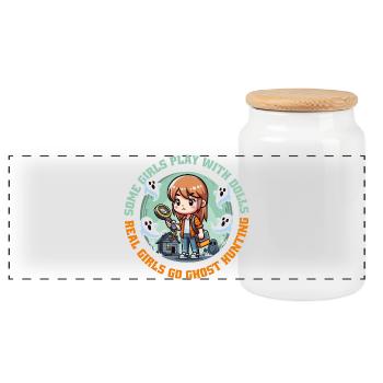 Girls Ghost Hunters Squad - Panoramic Cookie Jar with Wooden Lid - white - Front