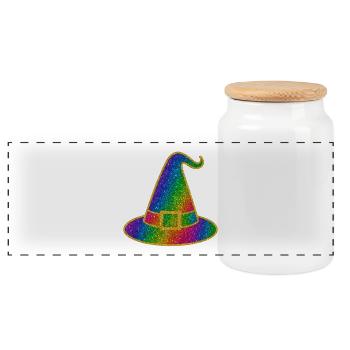 Halloween arc-en-ciel paillettes chapeau de sorcière - Boîte à biscuits avec couvercle en bois - blanc - Devant