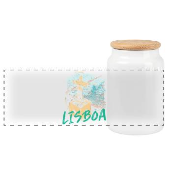 Christus, der König von Lissabon, aus der himmelblauen Schrift gesehen - Panorama Keksdose mit Holzdeckel - Weiß - Vorne
