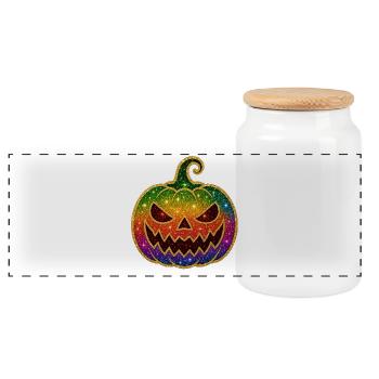 Regenbogen Glitzer Kürbis Halloween - Panorama Keksdose mit Holzdeckel - Weiß - Vorne
