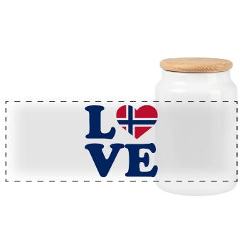 Love - Norway Flag - Norge - Norwegen - Panoramic Cookie Jar with Wooden Lid - white - Front