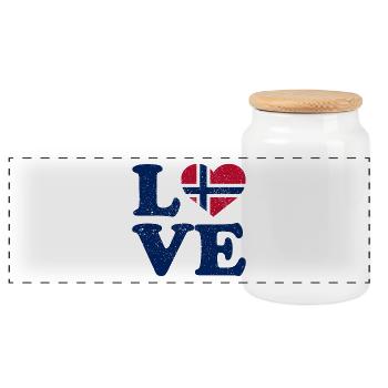 Love - Norway Flag - Norge - Norwegen - Panoramic Cookie Jar with Wooden Lid - white - Front