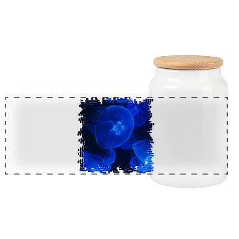 Neonquallen Unterwasserzauber - Panorama Keksdose mit Holzdeckel - Weiß - Vorne