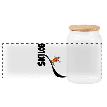 Skiing Fun Croissants - Panoramic Cookie Jar with Wooden Lid - white - Front