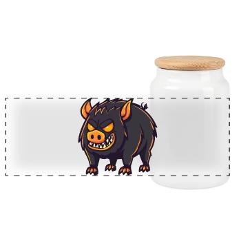 Wildschwein Schwein Halloween Lustig - Panorama Keksdose mit Holzdeckel - Weiß - Vorne