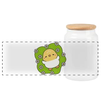 Flowering Spring Chick - Panoramic Cookie Jar with Wooden Lid - white - Front