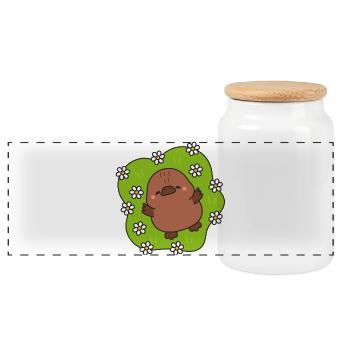 Kawaii chick on flowers background - Panoramic Cookie Jar with Wooden Lid - white - Front