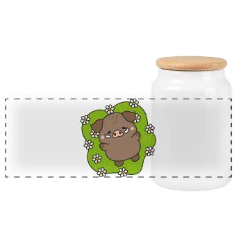 Cochon joyeux parmi les pâquerettes - Boîte à biscuits avec couvercle en bois - blanc - Devant