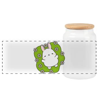 Lapin mignon au jardin fleuri - Boîte à biscuits avec couvercle en bois - blanc - Devant