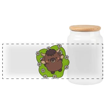 Little Flowery Dancing Cow - Panoramic Cookie Jar with Wooden Lid - white - Front