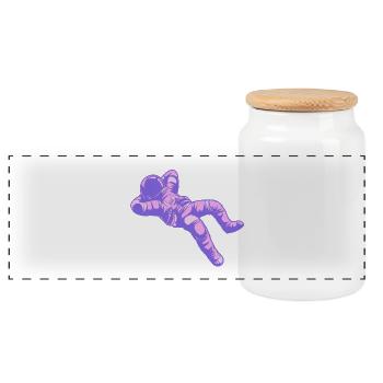 Vaporwave astronaut in purple and pink - Panoramic Cookie Jar with Wooden Lid - white - Front