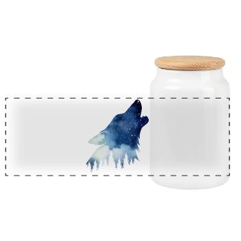 Loup hurlant – Aquarelles Ciel étoilé Forêt - Boîte à biscuits avec couvercle en bois - blanc - Devant