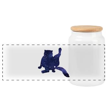 Cat Silhouette Funny Starry Sky - Panoramic Cookie Jar with Wooden Lid - white - Front