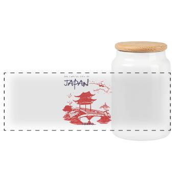 Tokyo Zen Garten Silhouette - Panorama Keksdose mit Holzdeckel - Weiß - Vorne