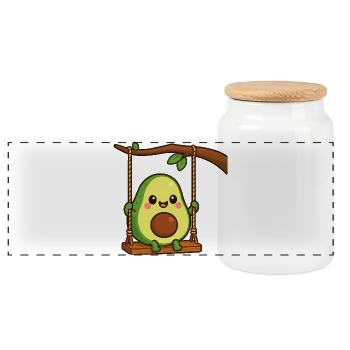 Süßer Avocado Cartoon Gemüsespaß Vegan Gesund - Panorama Keksdose mit Holzdeckel - Weiß - Vorne