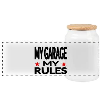 Garage - Panoramic Cookie Jar with Wooden Lid - white - Front