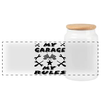 Garage - Panoramic Cookie Jar with Wooden Lid - white - Front