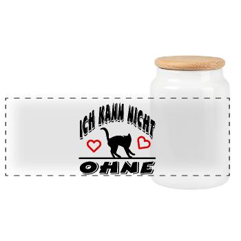 Cat - Panoramic Cookie Jar with Wooden Lid - white - Front