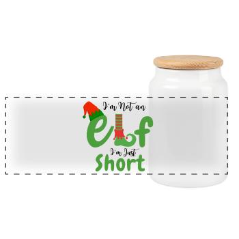 I'm Not an elf i'm just short - Panoramic Cookie Jar with Wooden Lid - white - Front