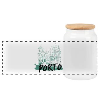Porto historic center tram illustration - Panoramic Cookie Jar with Wooden Lid - white - Front