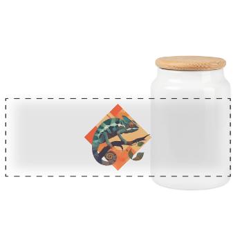 Geometric chameleon on a branch - Panoramic Cookie Jar with Wooden Lid - white - Front