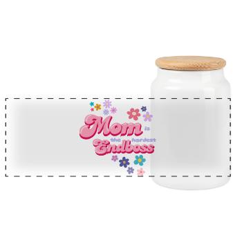 Mom is der Endboss Blumenstil - Panoramic Cookie Jar with Wooden Lid - white - Front