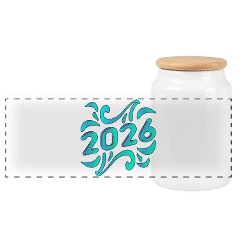 YEAR 2026 - Panoramic Cookie Jar with Wooden Lid - white - Front