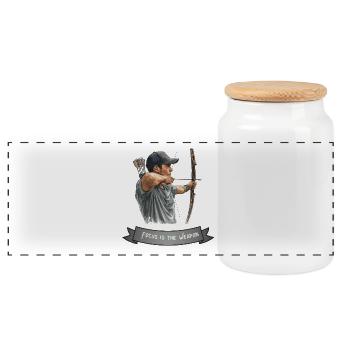 Focus Archer - Panoramic Cookie Jar with Wooden Lid - white - Front