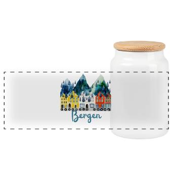 Bergen Souvenir  - Panorama Keksdose mit Holzdeckel - Weiß - Vorne