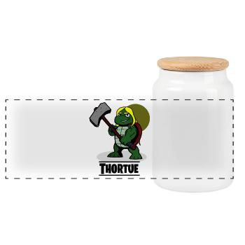 THORTUE! (superhero turtle) - Panoramic Cookie Jar with Wooden Lid - white - Front