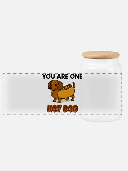 You Are One Hot Dog – lustiger Dackel Cartoon-Stil - Panorama Keksdose mit Holzdeckel - Weiß