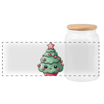 Kawaii Christmas Tree Charm - Panoramic Cookie Jar with Wooden Lid - white - Front